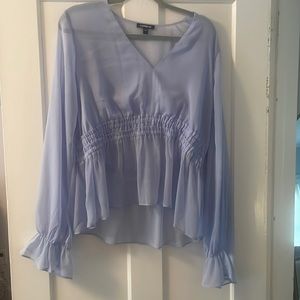 Size large. Express brand long sleeve blue sheer dress top.